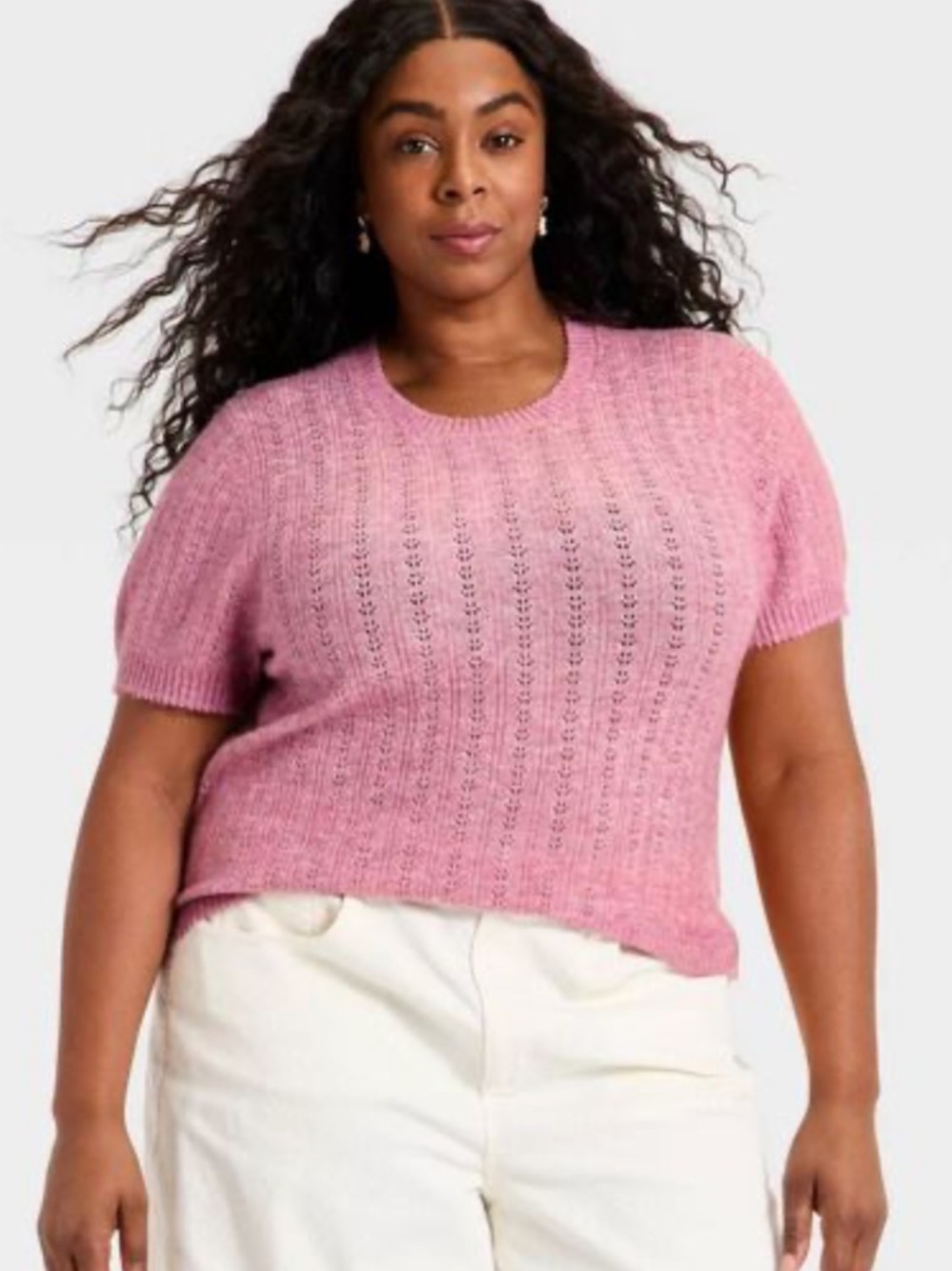 Universal Thread Women's Short Sleeve Pointelle Crewneck Pullover Sweater XXL‎